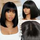 ZHENGON Bob Wig with Bangs Human Hair 200 Density Glueless Wigs Ready to Wear Beginner Friendly 3x1 HD Lace Short Wigs for Women Natural Black 12 Inch
