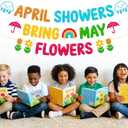 April Showers Bring May Flowers Banner School Classroom Spring Party Decorations for Student Children Teacher Celebrating Happy Spring Party Supplies