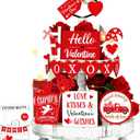 Pickmesh 21 Pcs Valentine Tiered Tray Decor Set Valentine Table Decorations Conversation Heart Wooden Decoration Farmhouse Valentines Day Decorations Heart Wooden Signs for Home(Classic)