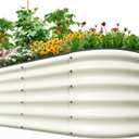 Quictent Galvanized Raised Garden Bed Kit Tall, 6x3x1.5 ft Oval Large Planting Box Rubber Strip Edging, for Vegetables Outdoor Strengthened by Crossbar (Beige)