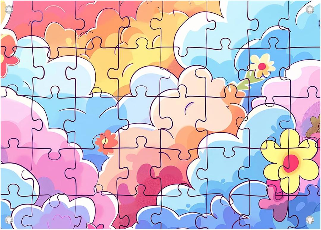 7X5FT Colorful Picture Puzzle Backdrop for Photography Clouds Flower Puzzle Baby Shower Birthday Party Wedding Background 213012