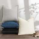 decorUhome Summer Decorative Throw Pillow Covers 20x20 Set of 2 Square Faux Linen Farmhouse Pillow Covers with Stitched Edge Outdoor Neutral Pillow Covers for Couch Sofa Living Room, Cream White