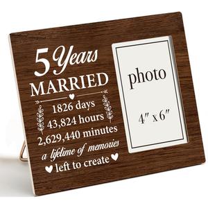 Nurawo 5th Year Anniversary Wedding Gifts Photo Frame, 5 Anniversary Picture Frame Gifts for Couples Wife Husband Five Years Anniversary (4x6 Inch Photo)