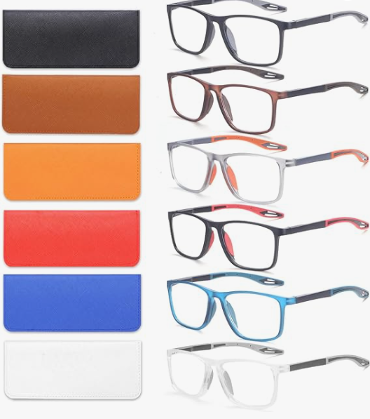 6 Pack Reading Glasses for Men Sports Style Blue Light Blocking Readers with Spring Hinge Women Eyeglasses