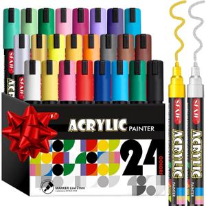 SFAIH Christmas Acrylic Creative Markers - 24 Colors 3mm Replaceable Tip, Ultra-High Coverage, Large Ink Capacity, Stocking Stuffers for Art Supplies, Wood, Fabric, Rock, Family Bonding Gifts