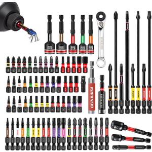 82Pieces Impact Screwdriver Bits Set, Magnetic S2 Steel Phillips/Square/Torx/Hex Insert Power Bits Tips with Impact Bit Holder and Impact Nut Driver and Mini Wrench (Mixed-82Pcs-A)