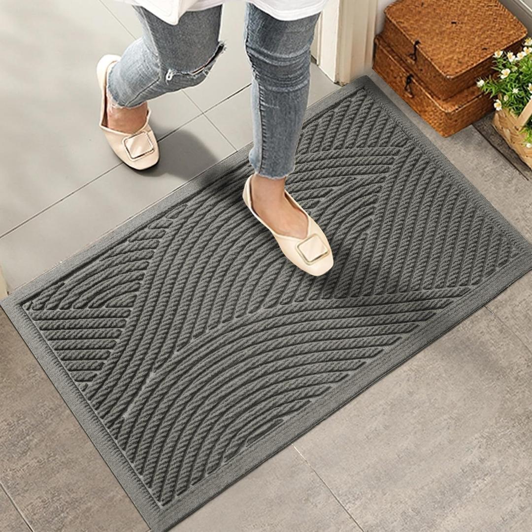 HIYARD Sturdy Front Door Mat, Absorbent Muddy Dirt Resist Welcome Door Mats Outdoor Indoor, Stain and Fade Resistant, Non-Slip Backing Entry Mat Low Profile Doormat for Entryway, 36×24, Light Grey