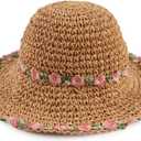 Baby Girl Sun Hat for Toddler Straw Hats Kids Bucket Hat with Bow Flower Baby Sun Cap for Girls Beach Summer Outdoor (Brown), One Size