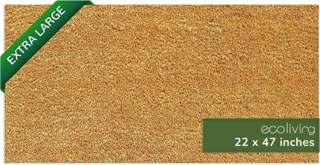 Extra Large Floor Mat for Patio Decor, Coco Coir Mats with PVC-Backing, Non Slip Mat for Farmhouse Decor and Home Decor, Rustic Patio Mat with Basic Print, DIY Doormat, Beige, 47"x22"