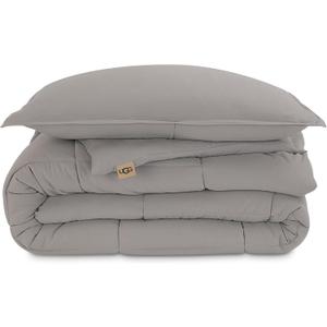 UGG Leonora Comforter Set with 1 Pillow Sham Lightweight Down Alternative Reversible All Season Washable and Hypoallergenic Bedding for College Apartment or Dorm Essentials, Twin/Twin XL, Light Grey (Silver)