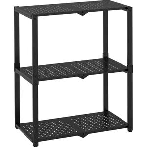 Hastatii 3-Shelf Storage Shelving Unit Metal Rack Heavy-Duty 28"x13.5"x33.5" for Garage, Kitchen and Bedroom Layers Increased Black