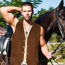 Cowboy Outfit for Men, Western Cowboy Costume Vest for Men, Cowboy Vest with Western Belt Necktie for Halloween (Large, Brown)