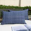 Kevin Textile Outdoor Waterproof Throw Pillow Covers 12x24 Inch Pack of 2 Woven Faux Linen Farmhouse Decorative Water Resistant Lumbar Cushion Covers for Tent Patio Garden Couch Sofa Navy Blue