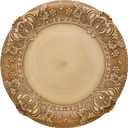13-Inch Vintage Embossed Charger Plates, Set of 6 - Decorative Antique Gold Plastic Underplates for Dinner Party, Wedding, and Holiday Table Decor - Durable & Reusable Service Plates