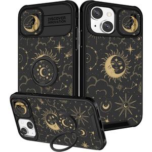 Funermei for iPhone 14/for iPhone 15 Plus Case - Women Girls Cute Phone Cover Girly Pretty Aesthetic Sun Moon Stars Unique Design with Camera Cover Funda for Apple for iPhone 14/for iPhone 15 Plus