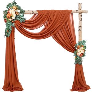 Wedding Arch Draping Fabric 2 Panels 20Ft Length x 28" Width Terracotta Photography Arch Drapes Chiffon Fabric Sheer Curtains Backdrop for Party Bridal Wedding Ceremony Ceiling Stage Reception Decor