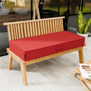 5" Outdoor Bench Cushion with Handle, Water Fade Resistant Indoor, 42"x18"x5", Red