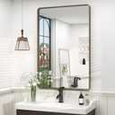 24x36 Bronze Bathroom Mirror, Brushed Metal Bathroom Vanity Mirrors for Wall, Modern Rounded Corner Rectangle Mirror for Farmhouse, Bedroom, Anti-Rust (Horizontal/Vertical)