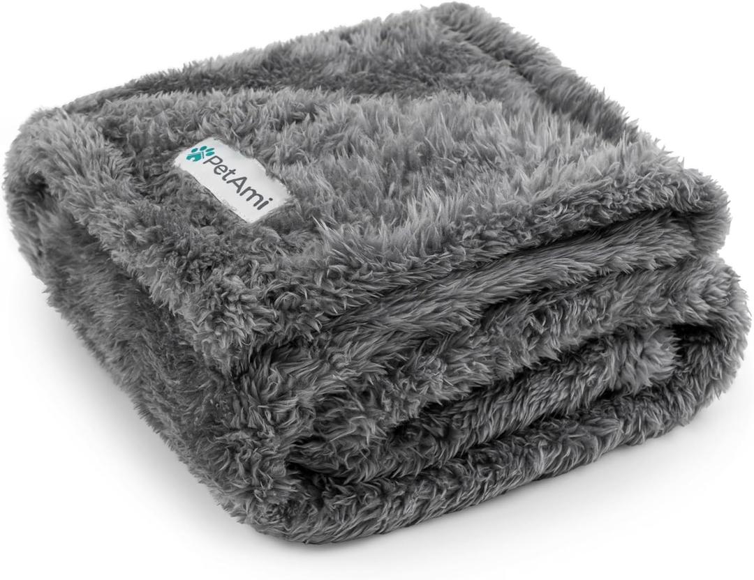 PetAmi Dog Blanket for Small Medium Dogs Grey, Fluffy Soft Puppy Blanket, Sherpa Fleece Cat Blanket for Kitten Doggie, Calming Pet Blanket Throw for Couch Sofa Bed Washable, Medium 29x40