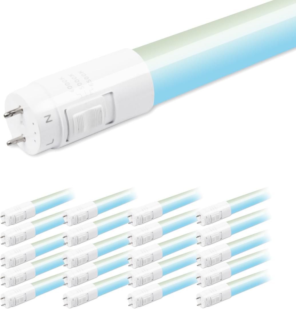 hykolity 20 Pack 3CCT 4FT LED T8 Hybrid Type A+B Light Tube, 18W, 4000K/5000K/6500K Selectable, Plug & Play or Ballast Bypass, Single or Double End Powered, 2300lm, T8 T10 T12, 120-277V, UL, FCC