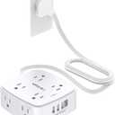 6 Ft Surge Protector Power Strip - YISHU 8 Widely Outlets with 4 USB Ports, 3 Side Outlet Extender with 6 Feet Flat Extension Cord, Ultra Flat Plug, Wall Mount, Desk USB Charging Station, ETL, White