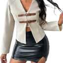 GORGLITTER Women's Dressy Cropped Jacket Buckle Front Long Sleeve V Neck Elegant Blazers Fall Trendy 2025 (M)