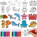 DAVAXI 60 Set Ocean Animal Art Cards DIY Sea Animals Coloring Magnet Ornaments with 24 Colored Pen Ocean Craft Kits Sea Coloring Craft Painting Card for Class Art Party Favors DIY Crafts Home Decor