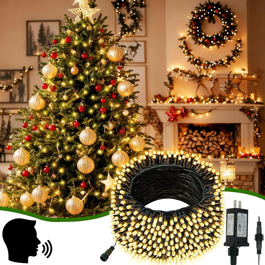 2025 New Christmas String Lights with Voice Control Outdoor/Indoor, 200 LED 75.8FT Extendable Christmas Lights Green Wire, 12 Modes & Timer, Waterproof Fairy Lights for Xmas Party Garden (Warm White)