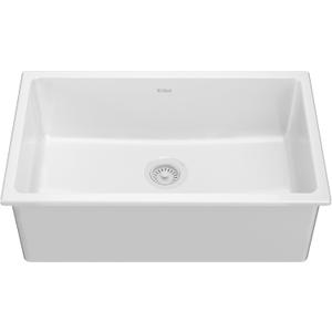 KRAUS Turino 30 Drop-In Undermount Fireclay Single Bowl Kitchen Sink with Thick Mounting Deck in Gloss White, KFD1-30GWH