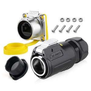 RJ45 Waterproof Connector, IP67 Industrial Ethernet Jack with Plug Dust Cover, 8P8C Aviation Dual Port Coupler Cat5e Signal Interface for Home and Industrial Network Connections