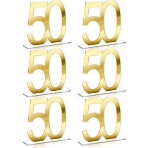 6 Pcs Mirror Gold 50th Birthday Decorations for Men and Women Acrylic Anniversary Decorations Table Numbers Centerpieces for Birthday Party