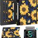 Kidcube for iPad Pro 13 Inch Case M4 2024 - Women Girls Cute Rotating Stand Folio Cover with Pencil Holder & Card Slot Girly Kawaii Sunflower Design for iPad Pro 13 Inch Case 2024 (A2925 A2926 A3007)