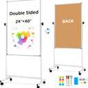 Rolling Whiteboard, 40" x 24" Magnetic Mobile White Board on Wheels, Double Sided, Height Adjustable Aluminum Frame Dry Erase Board Large Cork Bulletin Board for Office, Home, Classroom