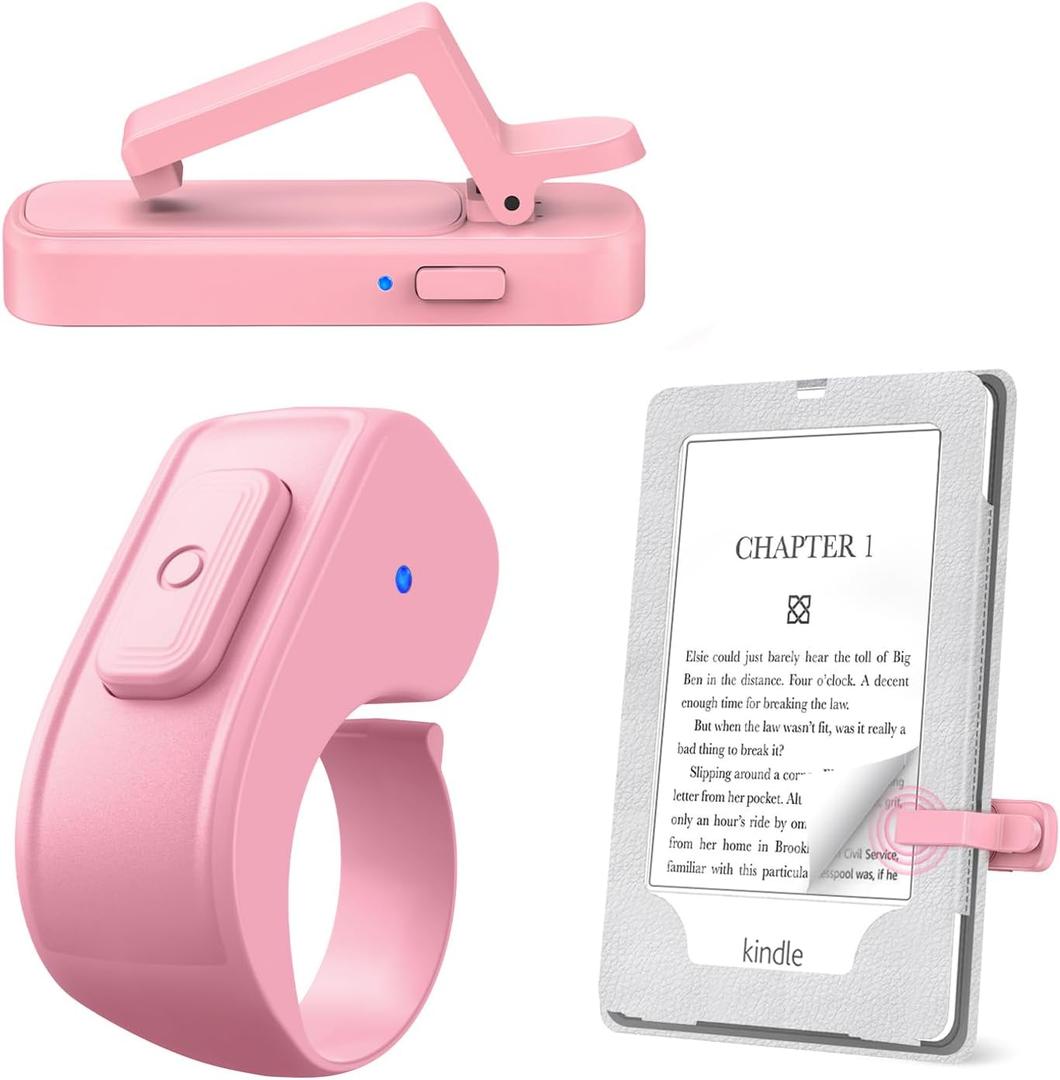 Page Turner Ring for Kindle, Remote Control for iPhone iPad Android Tablets E-Readers, Clicker Page Turner for Kindle Accessories for Camera Video Record & Shutter Selfie (Pink)