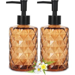 Clear Glass Soap Dispenser, 4 Pack/11 Oz Liquid H& Soap Dispenser Set for Kitchen Sink & Bathroom, Dish Soap Dispenser Set Jar Lotion Glass Soap Dispenser Bottles with Black Pump (Dark Brown)