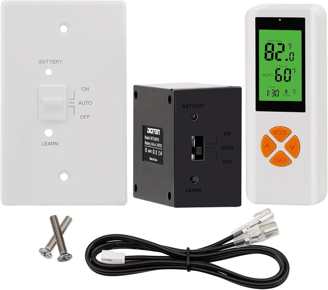 DIGITEN Gas Fireplace Remote Control Kit, Thermostat with Timer Kit for Millivolt Valve Gas Fireplaces, Large LCD Display, Wireless Thermostat Switch System On/Off/AUTO Control with Safety Lock
