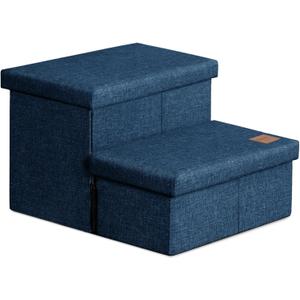 Love's cabin Dog Stairs for High Bed, Foldable Pet Stairs for Small Medium or Large Dogs Puppy with Storage for Bed or Couch, Cat Dog Steps Ramp with Zip up to 200 lbs, Navy Blue, 2 Steps