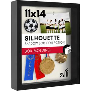 Americanflat 11x14 Shadow Box Frame with Shatter-Resistant Glass - Silhouette Collection - Large Shadow Box Display Case for Tabletop and Wall Display - Black with Soft Felt Back
