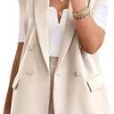 KIRUNDO Womens 2 Piece Sets Summer 2025 Dressy Sleeveless Blazer and High Waist Shorts Set Suit Business Casual Outfits (X-Large, Beige)