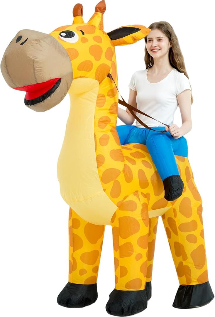 One Casa Inflatable Costume Adult,Blow Up Costumes,Ride On Giraffe Costume,Halloween Costumes for Men Women (63INCH)