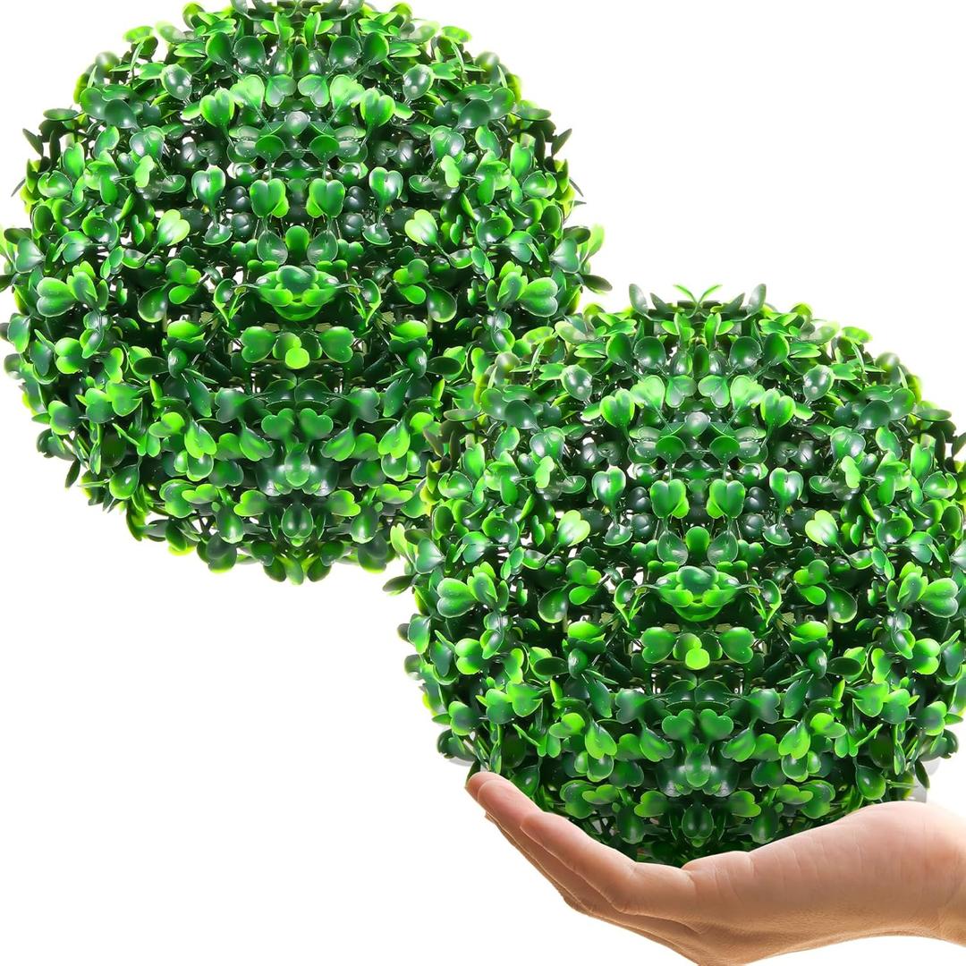 Hotop 2 Pcs 7 Inch Artificial Plant Topiary Ball 4 Layers Garden Spheres Boxwood Balls Artificial Topiaries Spheres Decorative Plants for Backyard, Balcony, Garden, Indoor Outdoor Decor(Green)