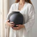 Large Black Vase, 11.8“ Matte Black Round Ceramic Vase, Wide Mouth Pottery Vase for Living Room, Entryway, Table Centerpieces, Shelf Decor