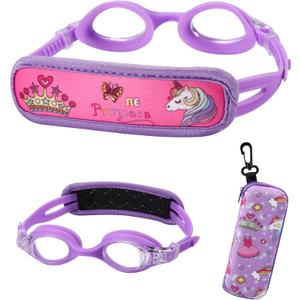 Kids Swim Goggles Age 2-6, Toddler Goggles No Hair Pull,Child Goggles Padded HeadBand (1pk Kids - Purple)