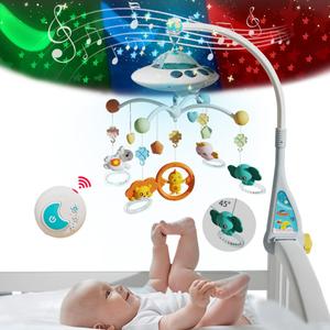 Baby Musical Crib Mobile with Night Lights and Relaxing Music,Hanging Rotating Animals Rattles,Stars Projection,Remote Control,for Boy Girl Newborn Baby ToysBlue