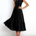 BTFBM Women Casual Short Sleeve Crew Neck Summer Dress Bohemian Floral Printed Flowy Maxi Dresses Tiered Cocktail Dress (Black, XXL)