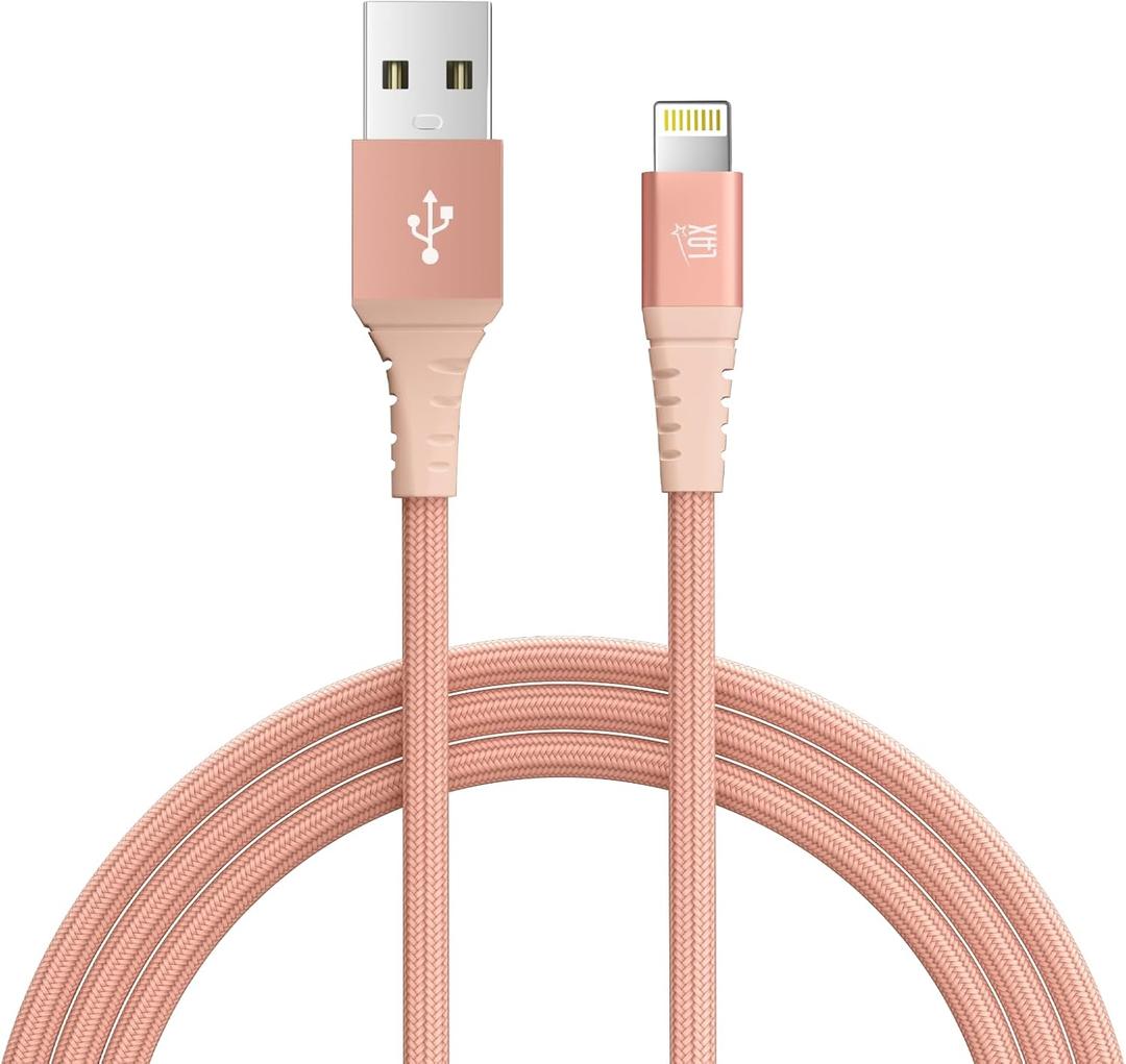LAX Gadgets USB-A to Lightning Cable for iPhone, iPad, iPod  Certified Apple MFI Lightning Cable - Tangle Free Durable Nylon Braided Fast Charging Cable  4 Feet (Rose Taupe)