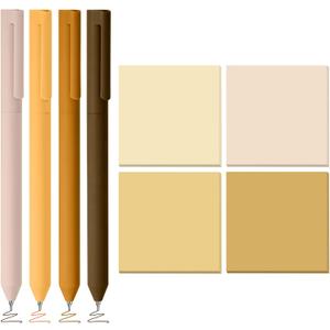 BAYTORY 320 Gradient Yellow Sticky Notes, 4 Rotatable Colored Gel Pens | Aesthetic Self-Stick Note & Multicolored Ink Pen, Colorful Memo Pads Easy to Post for Note Taking