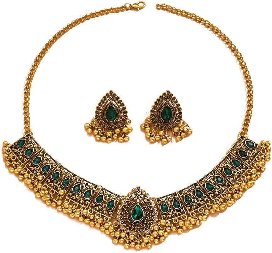 Indian Wedding Bridal Traditional Bohemian Jewellery Set for Women Girls Antique Oxidized Ethnic Party Prom Wear Statement Necklace Earring Tassel Bollywood Choker Punk Crystal Fashion Gift for Bride