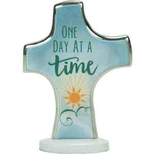 Cathedral Art Abbey & CA Gift One Day at a Time Standing Bedtime Prayer Cross, Blue, One Size (SQP140)