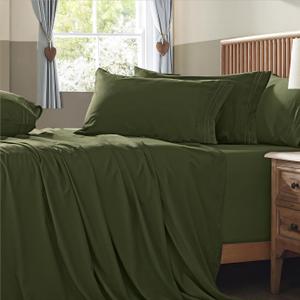 Homiest Extra Deep Pocket Cal King Size Sheets Set, 6 Pieces Soft Olive Green Sheets 18-24 Inch Deep Pocket Bed Sheets, Hotel Luxury 1800 Thread Count Microfiber Bed Set Fits Ultra Deep Mattress